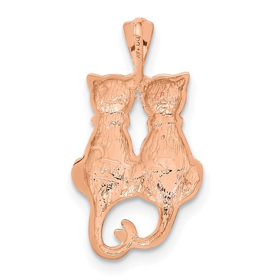 14kt Rose Gold Polished and Textured Sitting Cats Pendant
