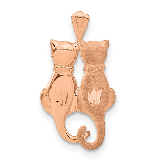 14kt Rose Gold Polished and Textured Sitting Cats Pendant