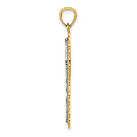14kt Yellow Gold w/Rhodium Diamond Cut Cross Pendant