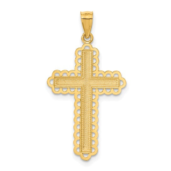14kt Yellow Gold w/Rhodium Diamond Cut Cross Pendant