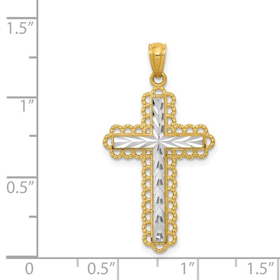14kt Yellow Gold w/Rhodium Diamond Cut Cross Pendant