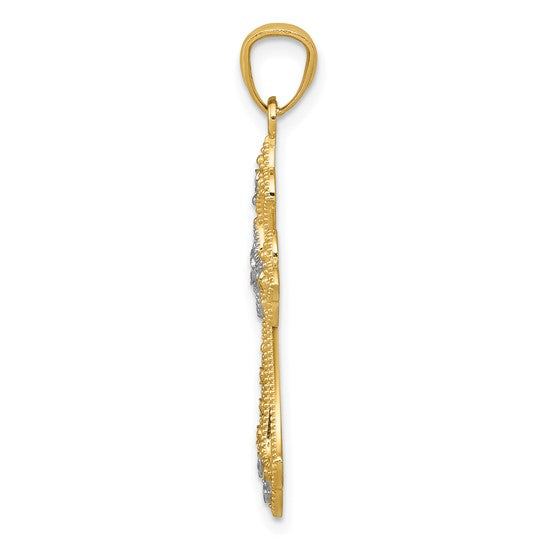 14kt Yellow Gold w/Rhodium Diamond-Cut Cross Pendant