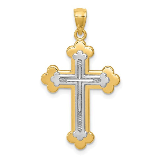 14kt Two-tone Budded Cross Pendant