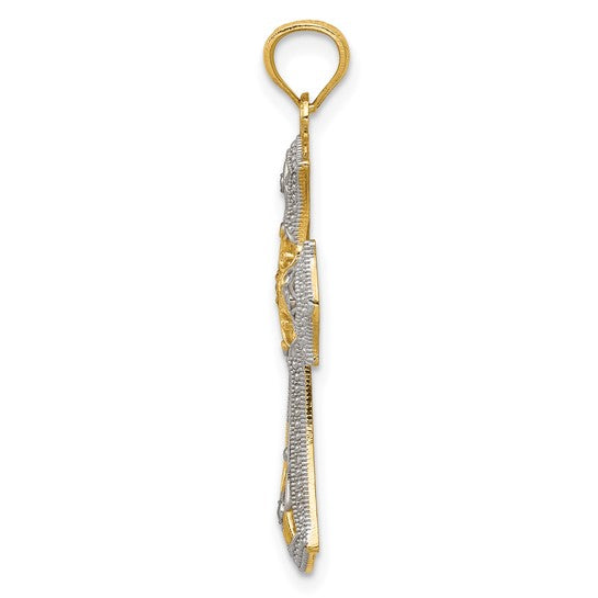 14kt Yellow Gold w/Rhodium Diamond-Cut Cross Pendant