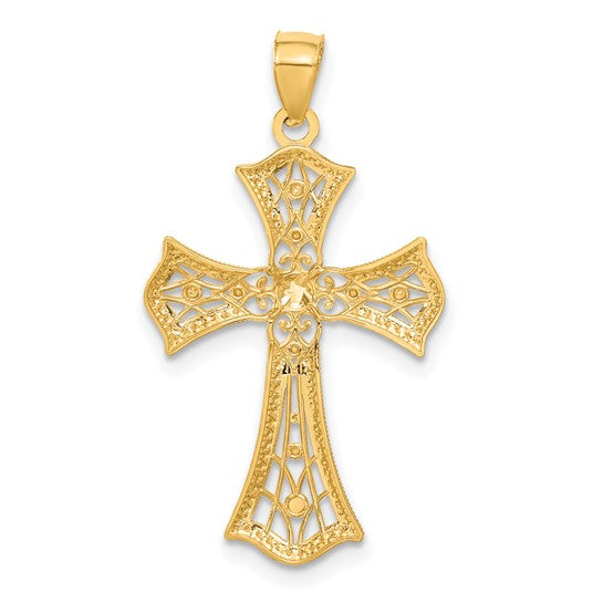 14kt Yellow Gold w/Rhodium Diamond-Cut Cross Pendant
