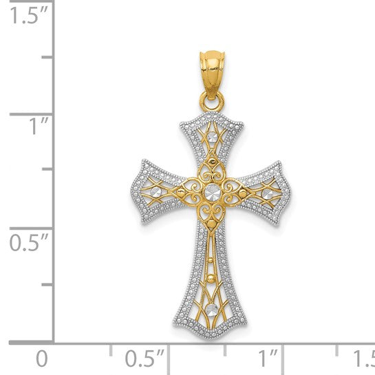 14kt Yellow Gold w/Rhodium Diamond-Cut Cross Pendant