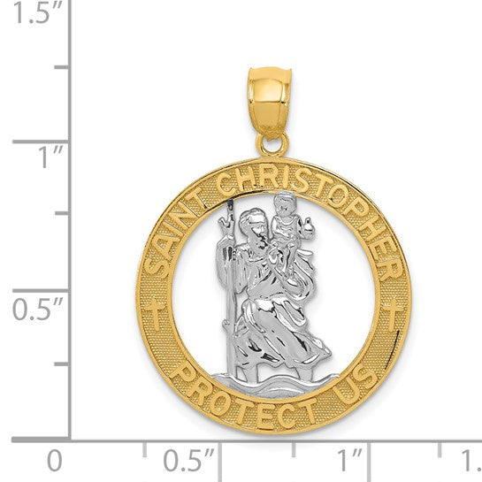 14kt Yellow Gold w/Rhodium St Christopher Pendant