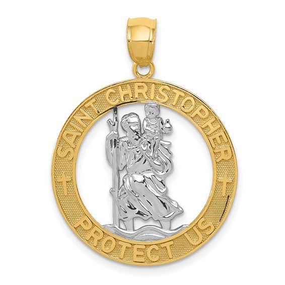 14kt Yellow Gold w/Rhodium St Christopher Pendant