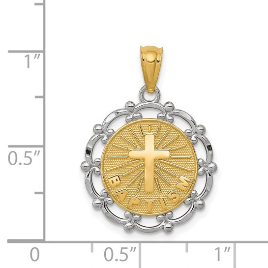 14KT Yellow Gold w/Rhodium Baptism Pendant