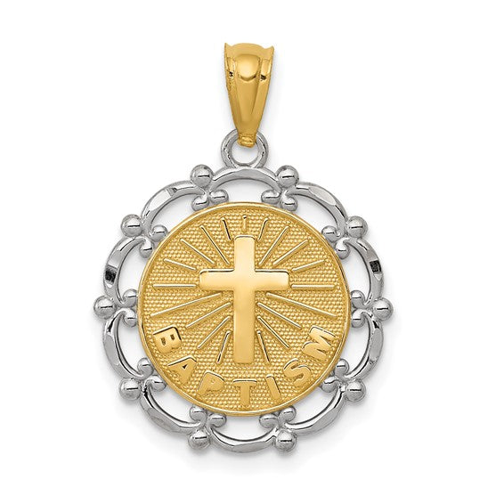 14KT Yellow Gold w/Rhodium Baptism Pendant