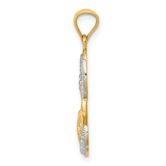 14KT Yellow Gold w/Rhodium LOVE Angel Pendant