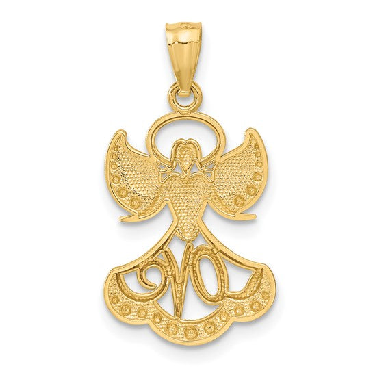 14KT Yellow Gold w/Rhodium LOVE Angel Pendant