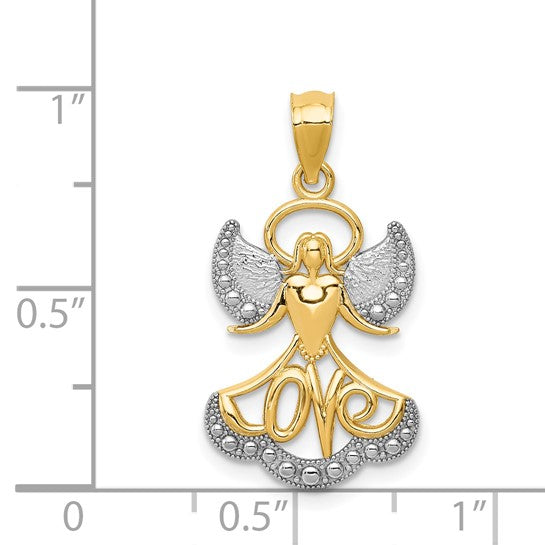 14KT Yellow Gold w/Rhodium LOVE Angel Pendant