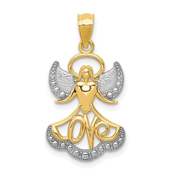 14KT Yellow Gold w/Rhodium LOVE Angel Pendant