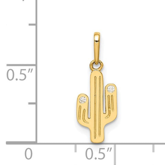 14KT Yellow Gold Cactus CZ Pendant