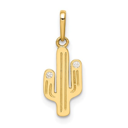 14KT Yellow Gold Cactus CZ Pendant