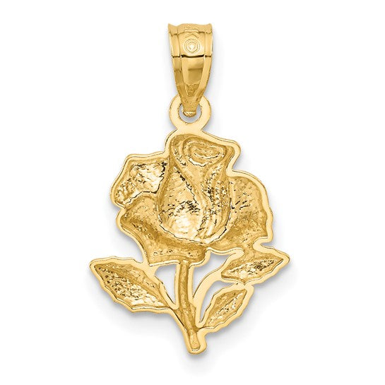 14KT Yellow Gold White Rhodium Rose Pendant