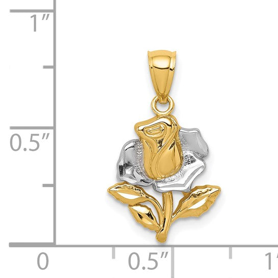 14KT Yellow Gold White Rhodium Rose Pendant