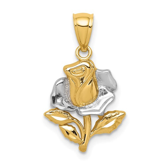 14KT Yellow Gold White Rhodium Rose Pendant
