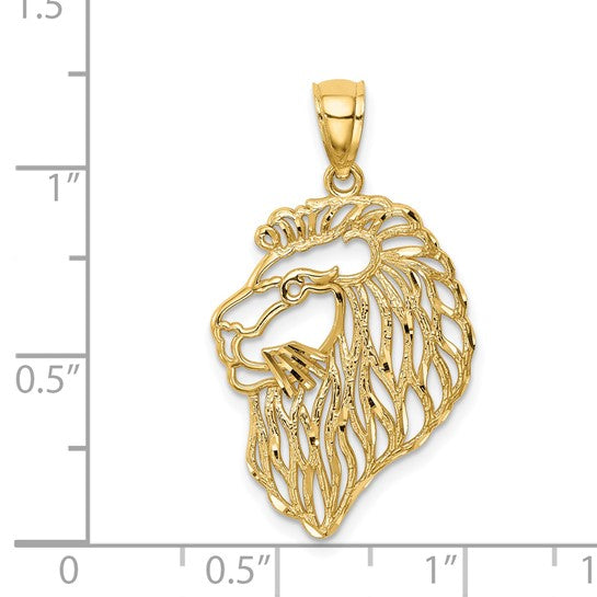 14KT Yellow Gold Diamond-Cut Lion Profile Pendant