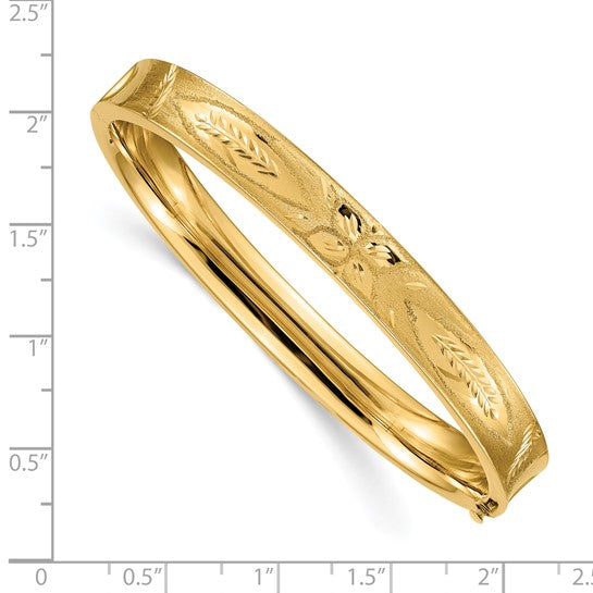 14kt Yellow Gold 5/16 Diamond-cut Concave 8.00mm Hinged Oval Bangle Bracelet