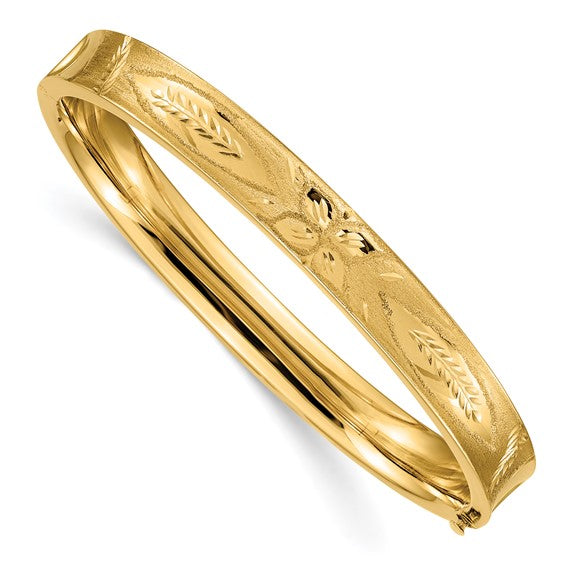 14kt Yellow Gold 5/16 Diamond-cut Concave 8.00mm Hinged Oval Bangle Bracelet