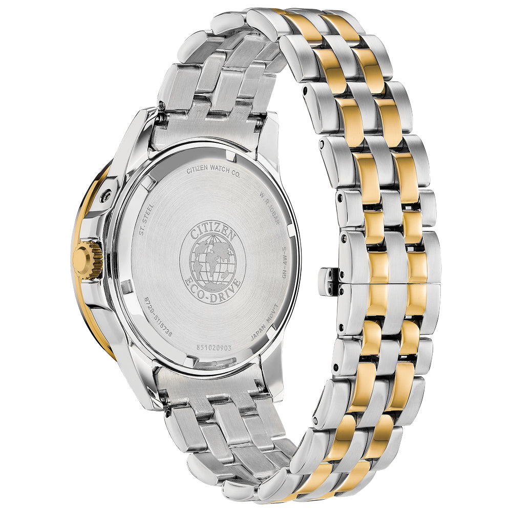 Men's Citizen Eco-Drive® Calendrier Chronograph Two-Tone Watch with Blue Dial