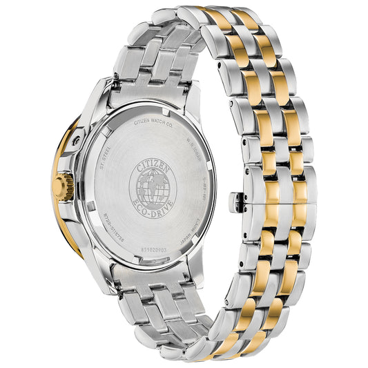 Men's Citizen Eco-Drive® Calendrier Chronograph Two-Tone Watch with Blue Dial
