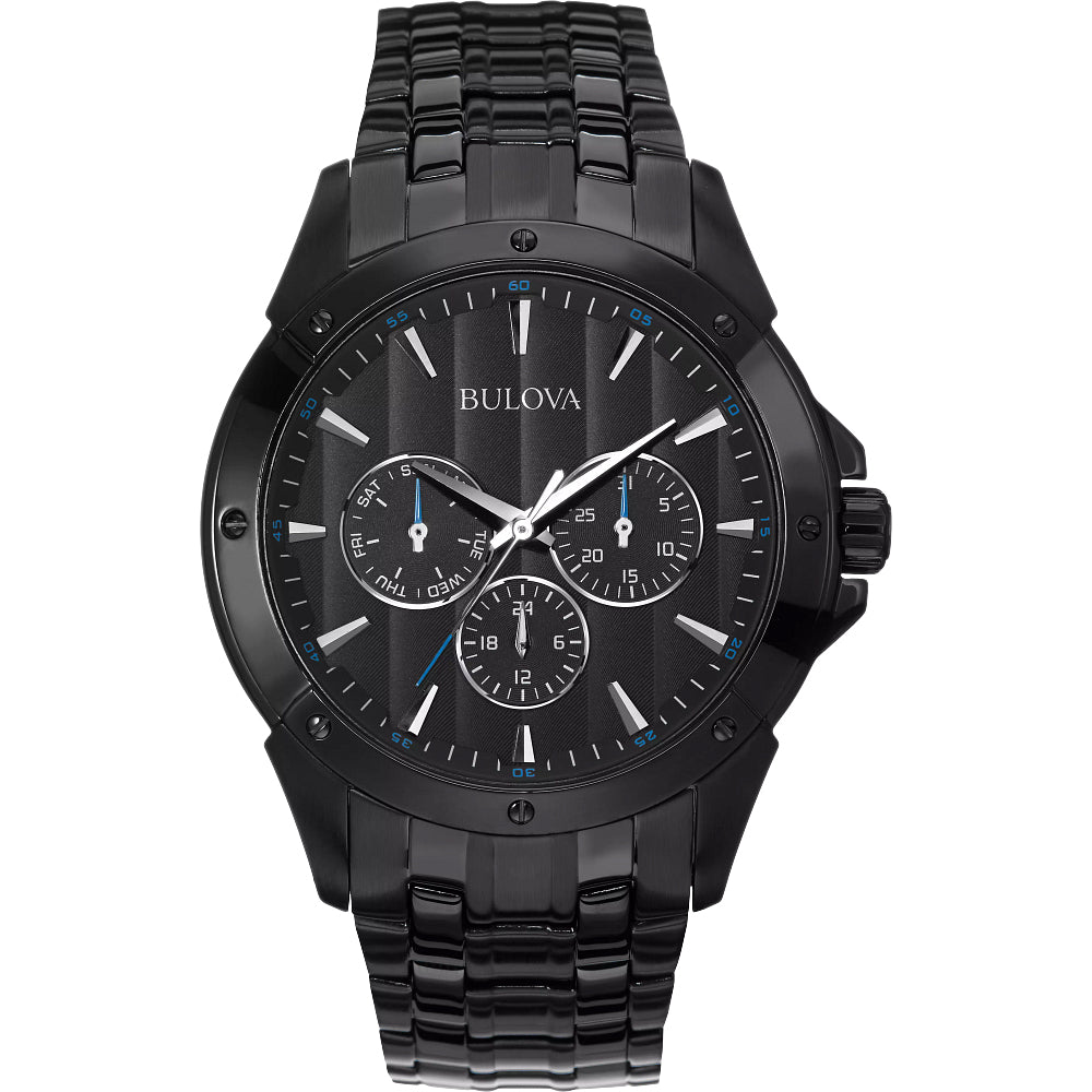 Bulova Classic Mens Multi-Function Black Stainless Steel Bracelet Watch 98c121
