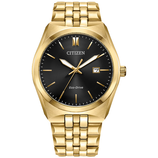 Citizen Eco-Drive Corso Black Dial Gold-Tone Stainless Steel Bracelet Watch 40mm