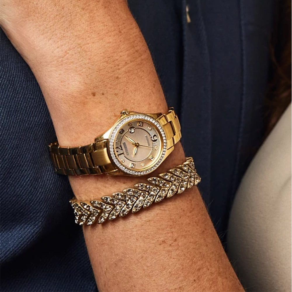 Citizen Eco-Drive Crystal Champagne Dial Gold-Tone Watch | 30mm
