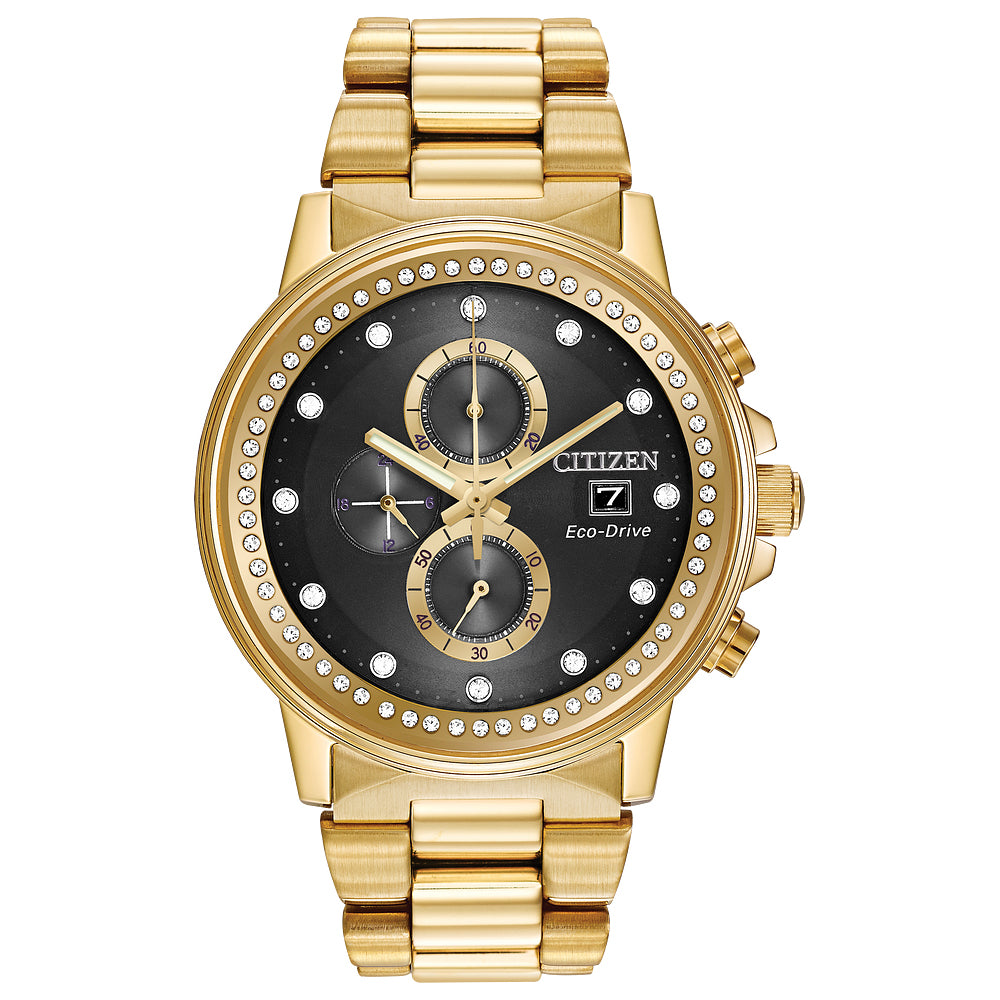 Men's Eco-Drive Crystal Yellow Gold-Tone Bracelet and Watch Set | 42mm