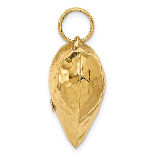 14KT Yellow Gold Polished and Hammered 3-D Heart Pendant