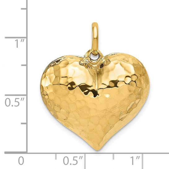 14KT Yellow Gold Polished and Hammered 3-D Heart Pendant