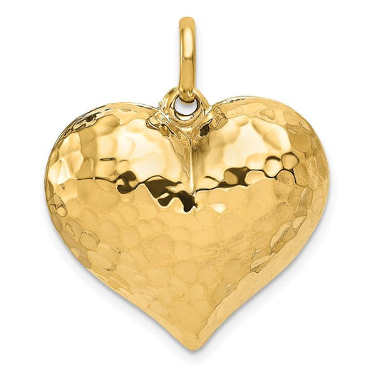 14KT Yellow Gold Polished and Hammered 3-D Heart Pendant