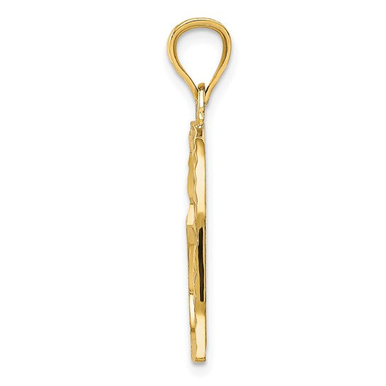 14KT Yellow Gold Satin Diamond-cut Crooked Heart Pendant