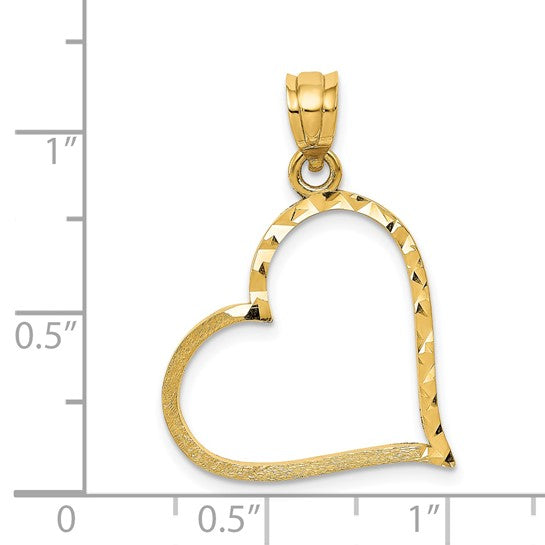 14KT Yellow Gold Satin Diamond-cut Crooked Heart Pendant