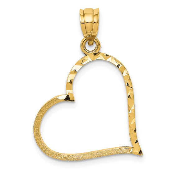 14KT Yellow Gold Satin Diamond-cut Crooked Heart Pendant