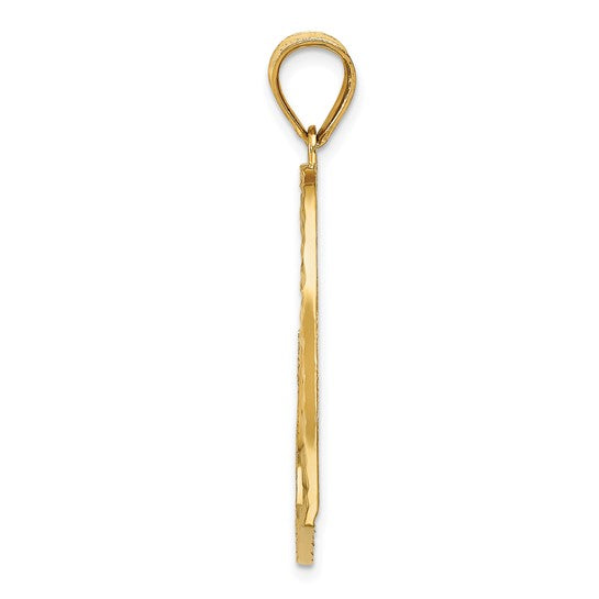 14KT Yellow Gold Satin Diamond-cut Crooked Heart Pendant