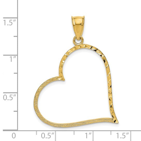 14KT Yellow Gold Satin Diamond-cut Crooked Heart Pendant