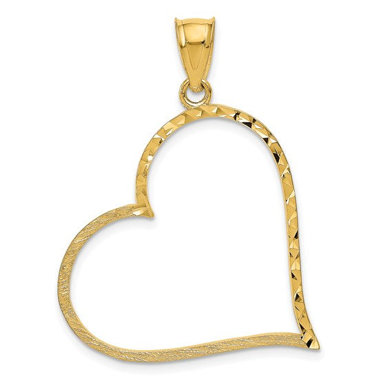 14KT Yellow Gold Satin Diamond-cut Crooked Heart Pendant