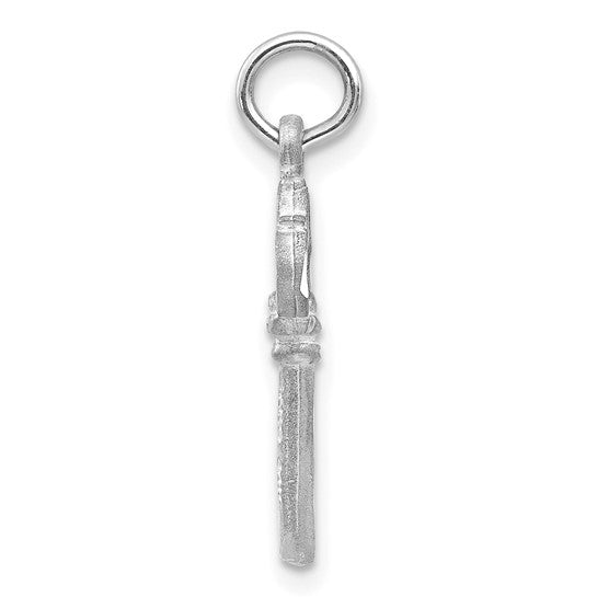 14kt White Gold Polished Diamond-cut 3D Key Charm