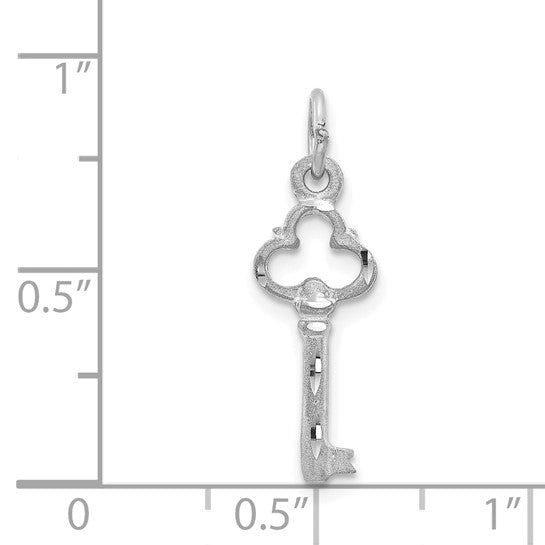 14kt White Gold Polished Diamond-cut 3D Key Charm