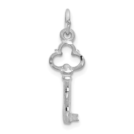 14kt White Gold Polished Diamond-cut 3D Key Charm