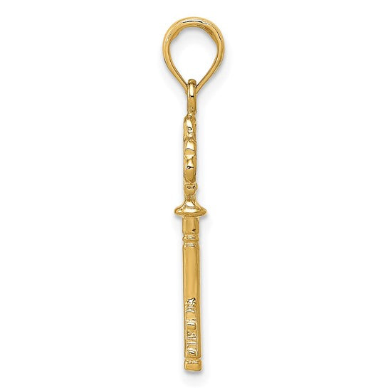 14KT Yellow Gold Polished 3-D Hearts Key Charm