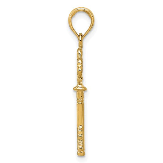 14KT Yellow Gold Polished 3-D Hearts Key Charm