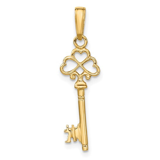 14KT Yellow Gold Polished 3-D Hearts Key Charm