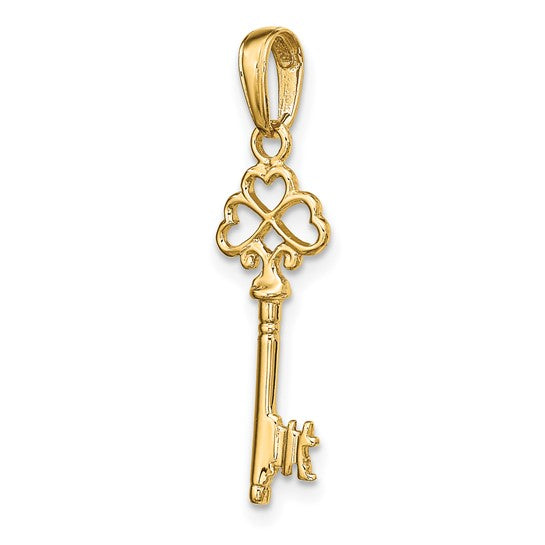 14KT Yellow Gold Polished 3-D Hearts Key Charm