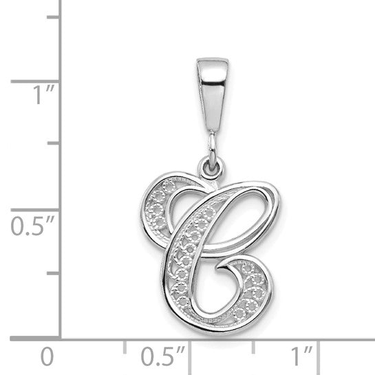 10KT White Gold Filigree Initial C Pendant