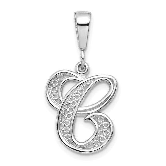 10KT White Gold Filigree Initial C Pendant